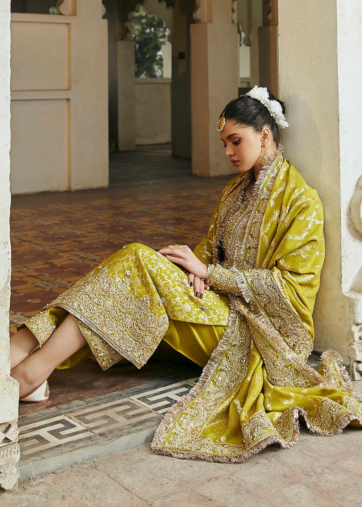 Mushq parrot green full ensemble view - Kanwal Malik luxury pret