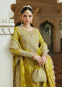 Mushq parrot green embroidered neckline detail - Kanwal Malik luxury pret