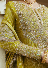 Mushq parrot green culotte trouser detail - Kanwal Malik luxury pret