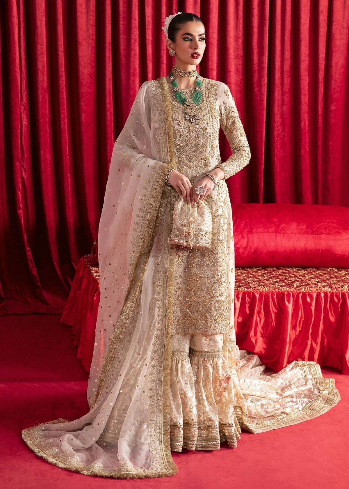 Muskaan off-white gharara front view - Kanwal Malik