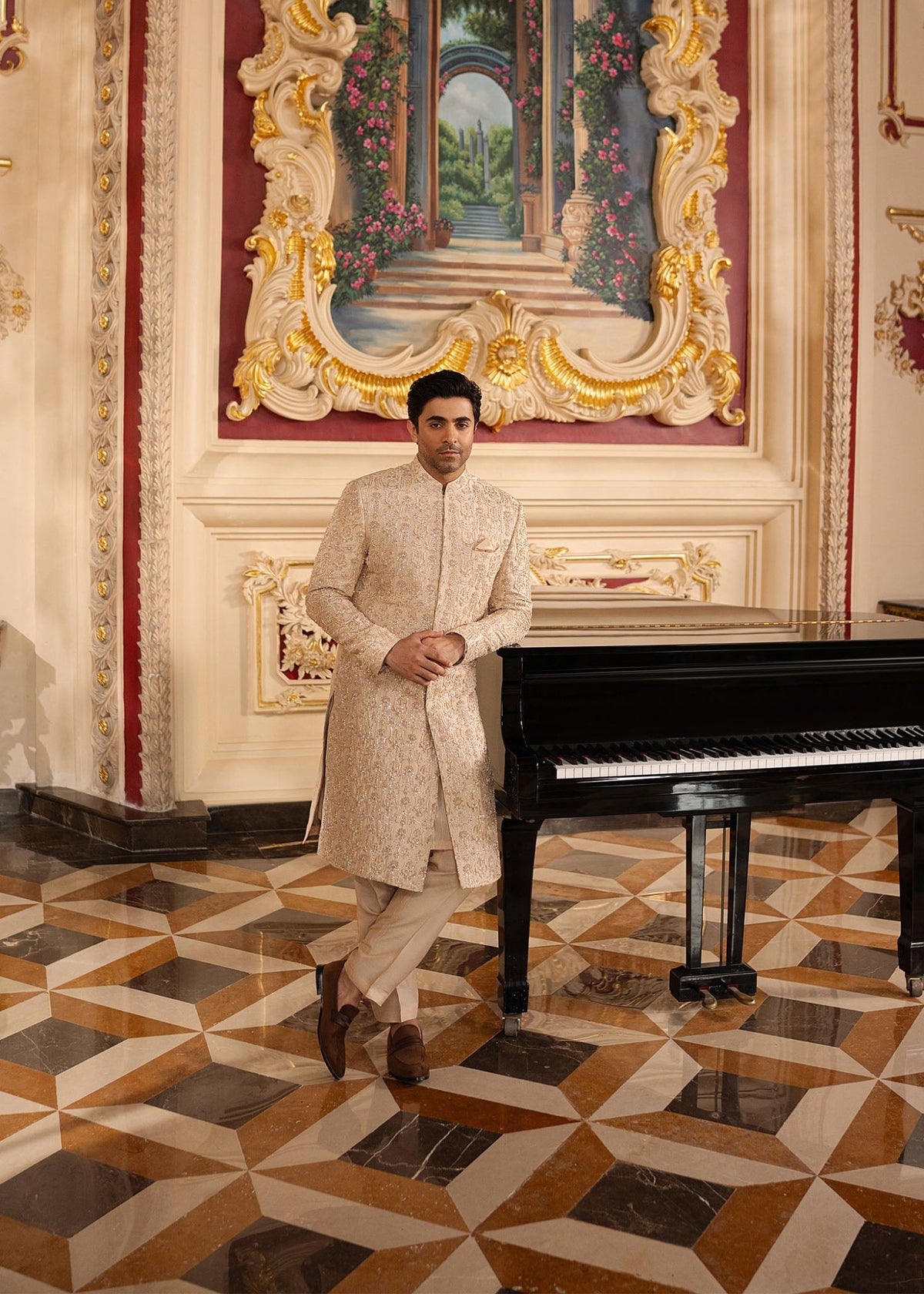 Nahil rose gold complete look - Kanwal Malik menswear