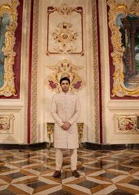Nahil rose gold sherwani front view - Kanwal Malik menswear
