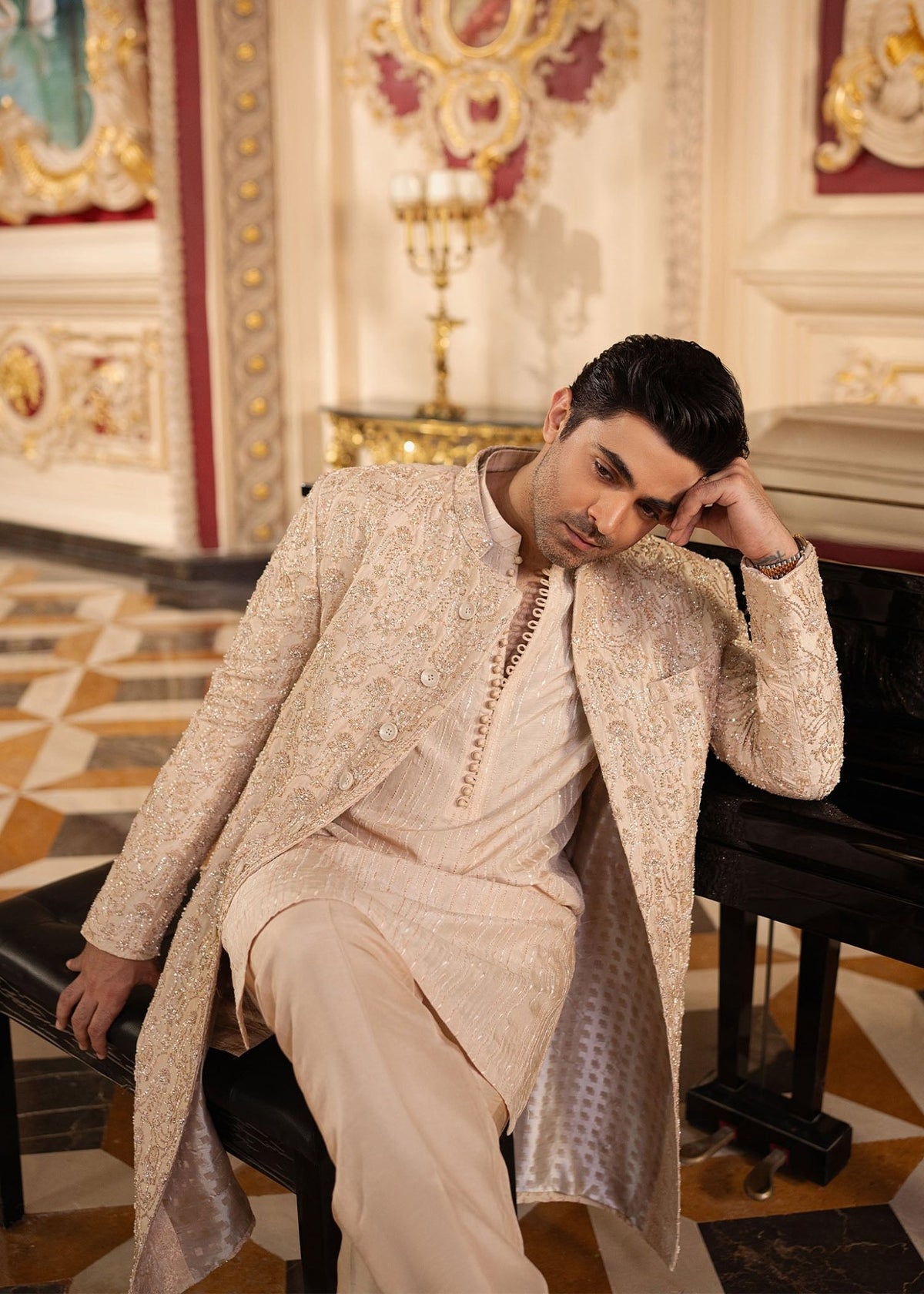 Nahil rose gold styled look - Kanwal Malik menswear