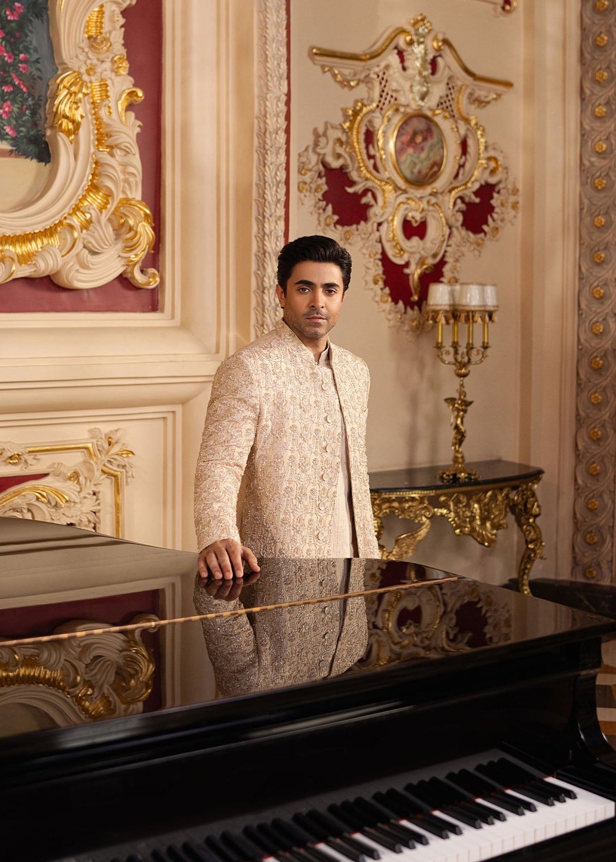 Nahil rose gold trouser detail - Kanwal Malik menswear