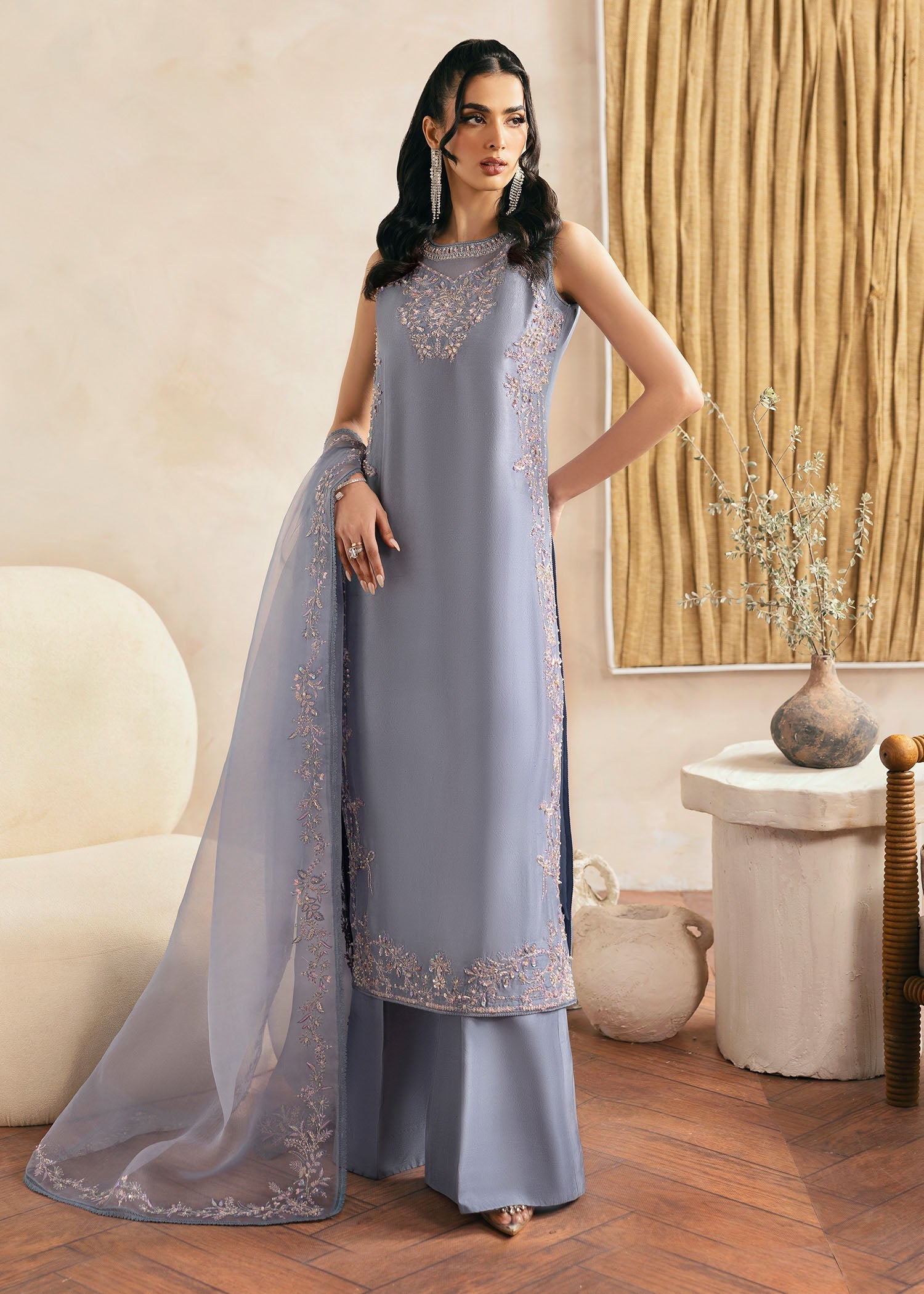 Natalia grey hand-embellished detail - Kanwal Malik luxury pret