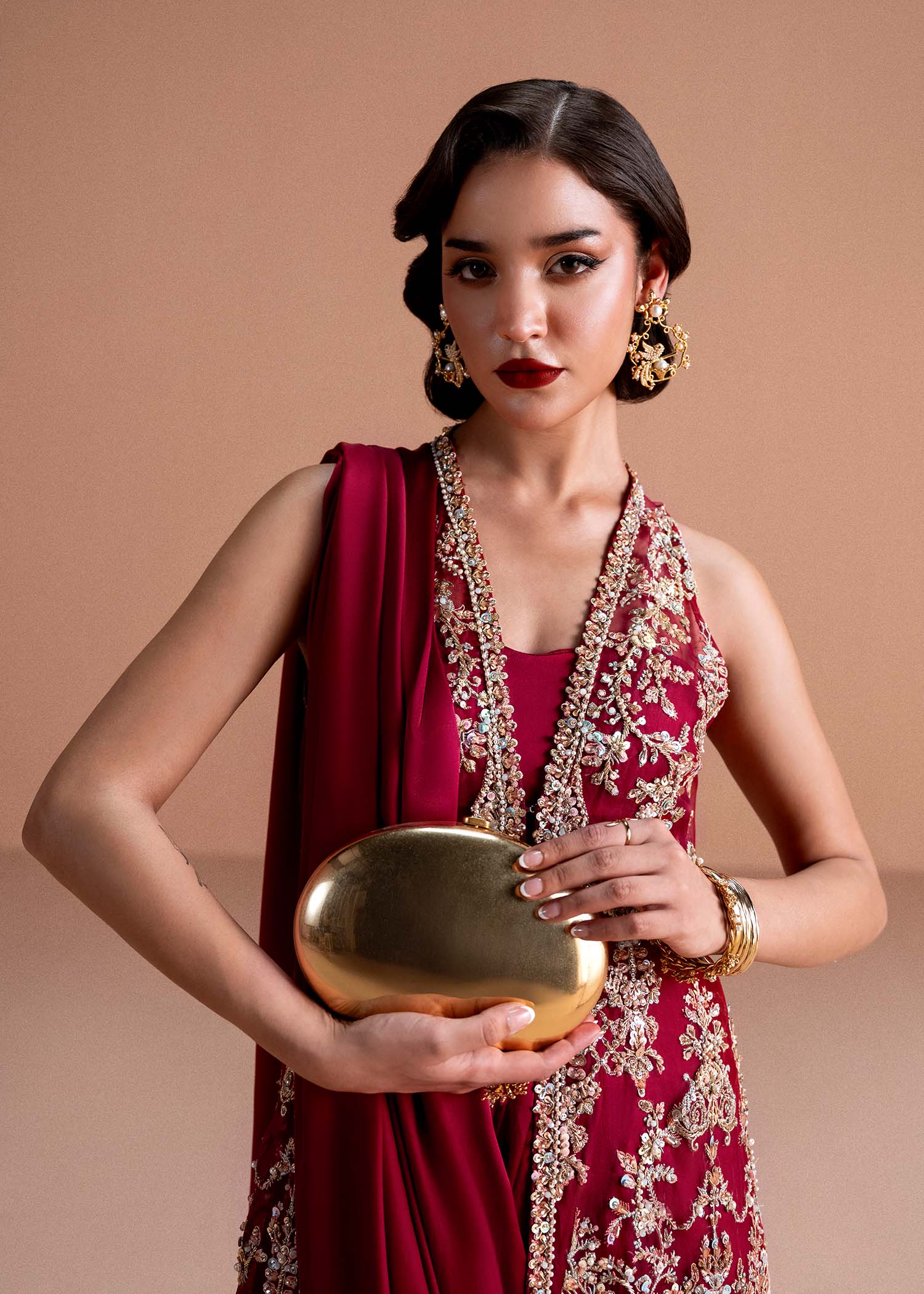 Naura ruby red ada work embellishment detail - Kanwal Malik