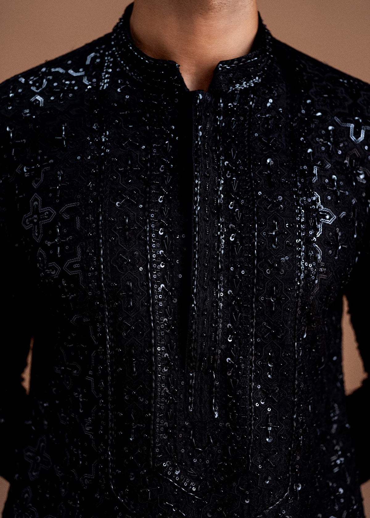Nayal ink black shimmer fabric detail - Kanwal Malik
