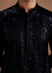 Nayal ink black shimmer fabric detail - Kanwal Malik