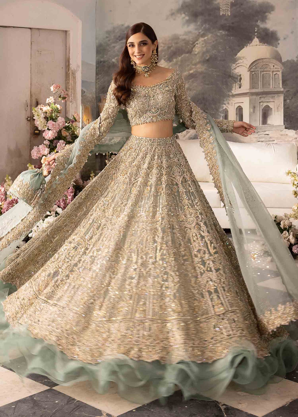 Nazra ferozi organza dupatta detail - Kanwal Malik bridal couture