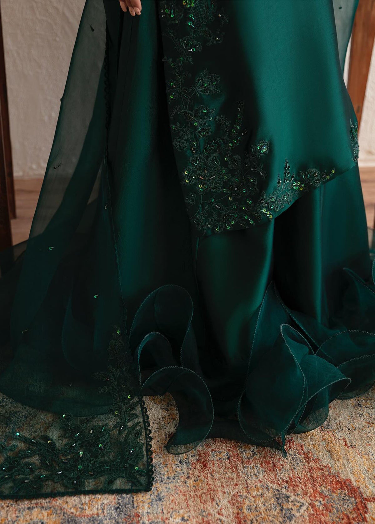 Neva bottle green styled look - Kanwal Malik luxury pret