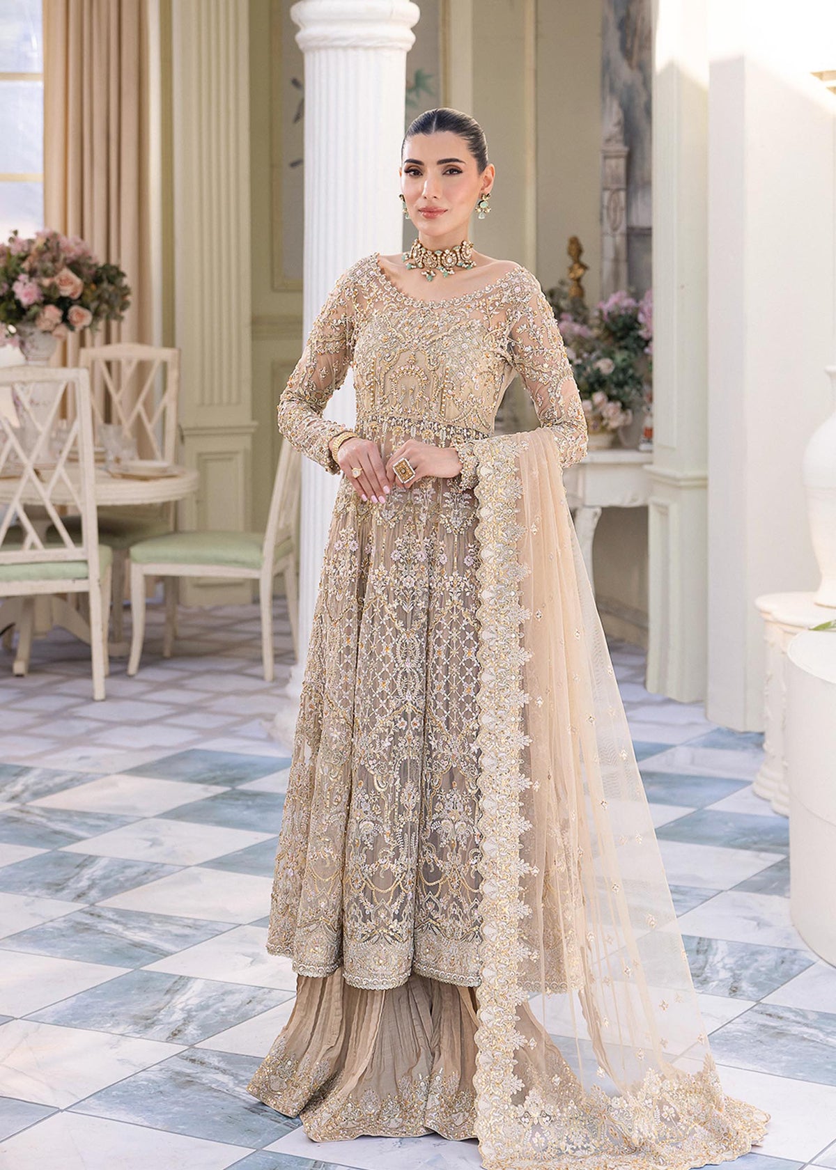 Nia nude net peshwas front view - Kanwal Malik luxury pret