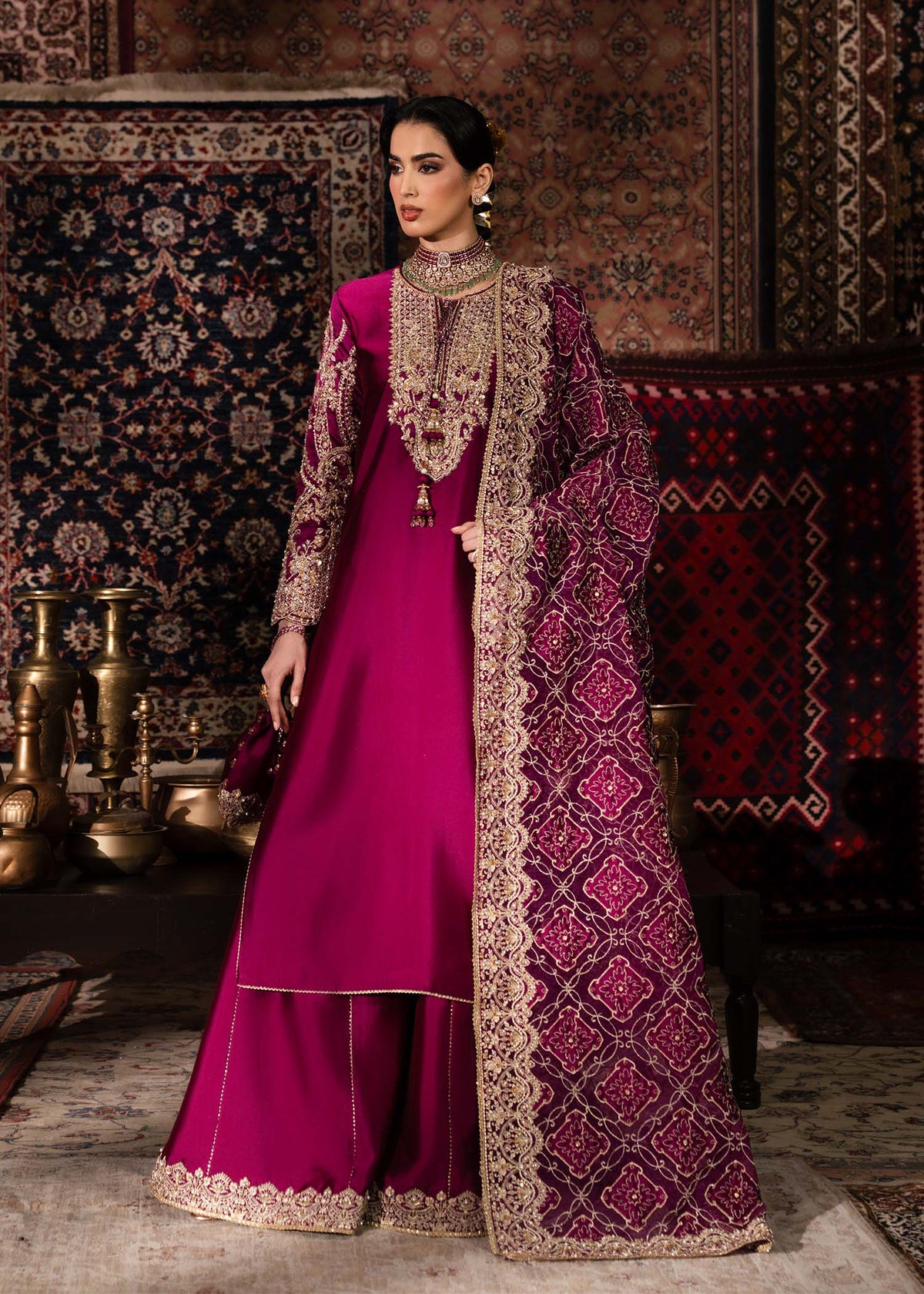 Nilofer plum tissue silk pishwas front view - Kanwal Malik Shehnai Luxury Pret'26