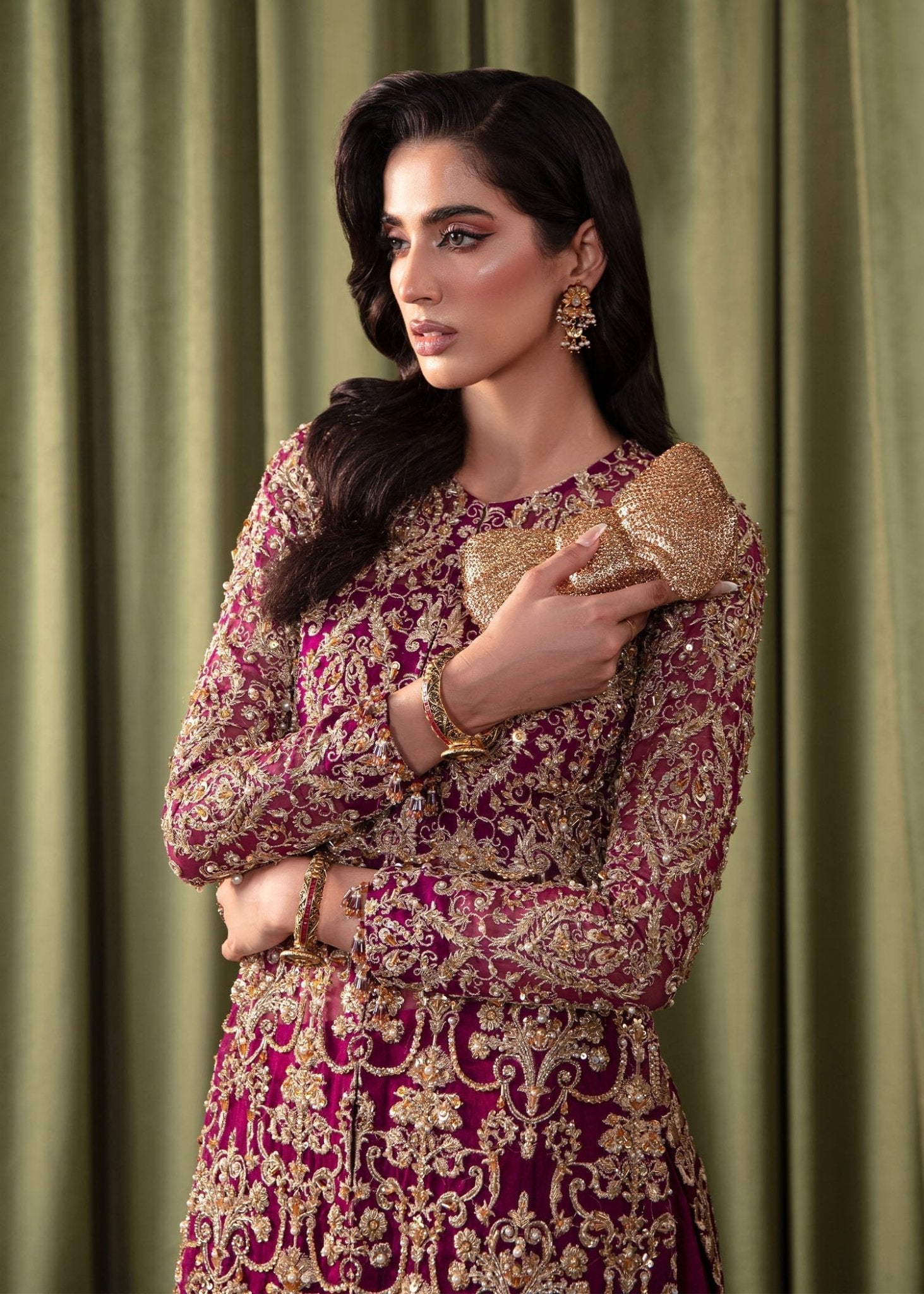 Nina plum gold embellished motif detail - Kanwal Malik luxury pret