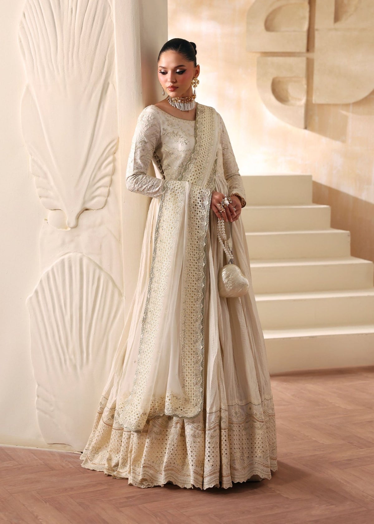Nira ivory full ensemble view - Kanwal Malik luxury pret