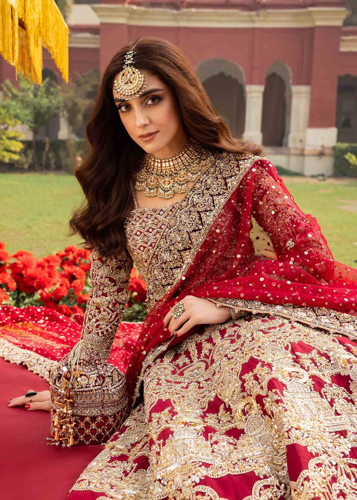 Nisa deep red bridal complete look - Kanwal Malik bridal couture