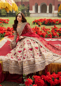 Nisa deep red organza dupatta detail - Kanwal Malik bridal couture