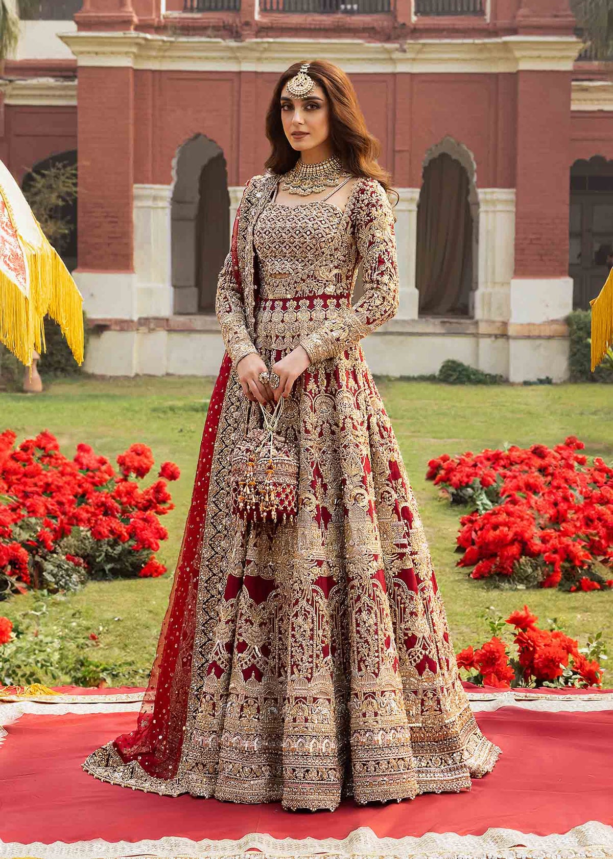 Nisa deep red festive bridal styled look - Kanwal Malik bridal couture