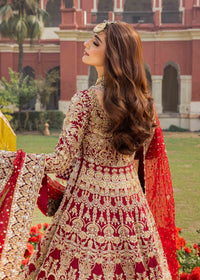 Nisa deep red bridal full ensemble view - Kanwal Malik bridal couture