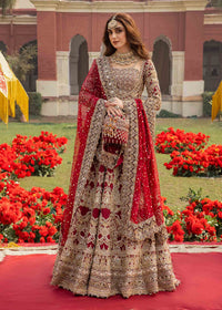 Nisa deep red organza pishwas front view - Kanwal Malik bridal couture