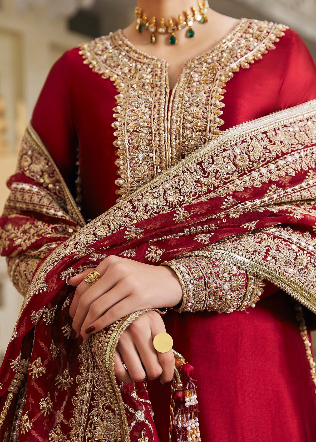 Noreen berry red dupatta detail - Kanwal Malik luxury pret