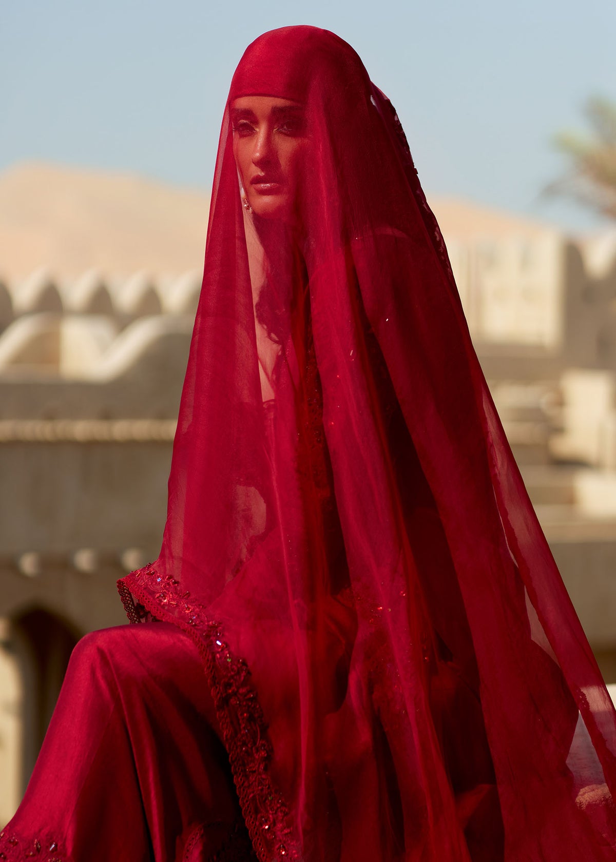Nour red full ensemble view - Kanwal Malik