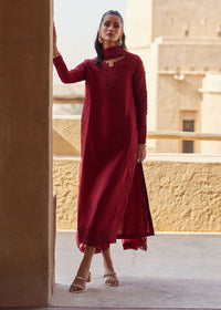 Nour red raw silk shirt front view - Kanwal Malik