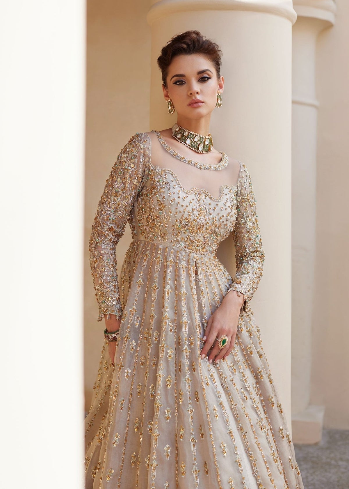 Novalle ivory bridal detail view - Kanwal Malik bridal couture