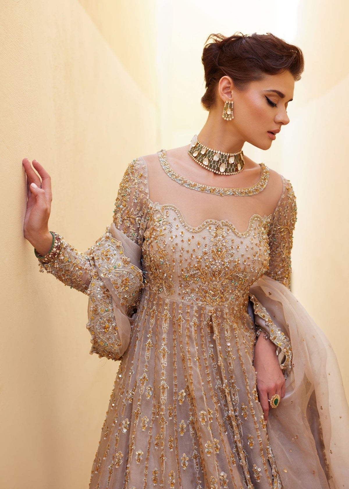 Novalle ivory flared lehanga detail - Kanwal Malik bridal couture