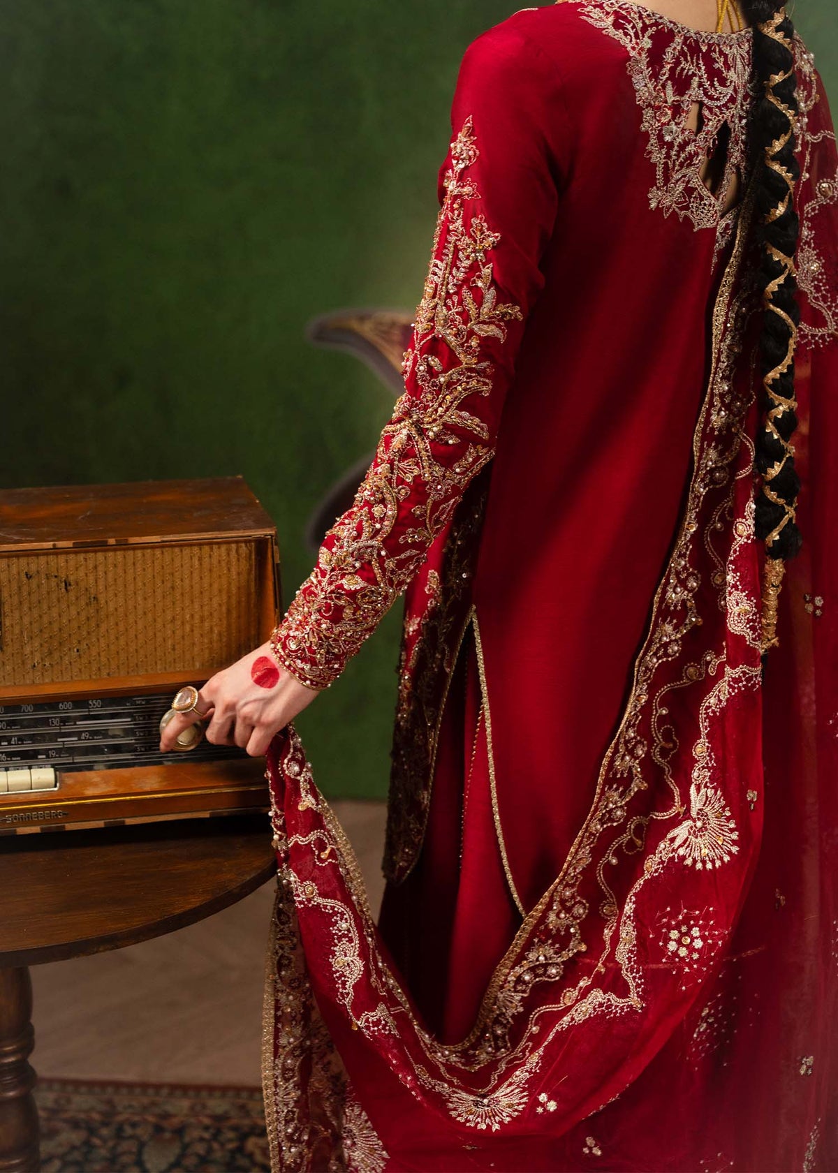 Nuray crimson cutline trouser detail - Kanwal Malik luxury pret