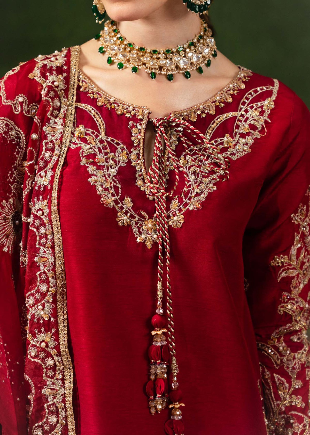 Nuray crimson dupatta border embroidery - Kanwal Malik luxury pret