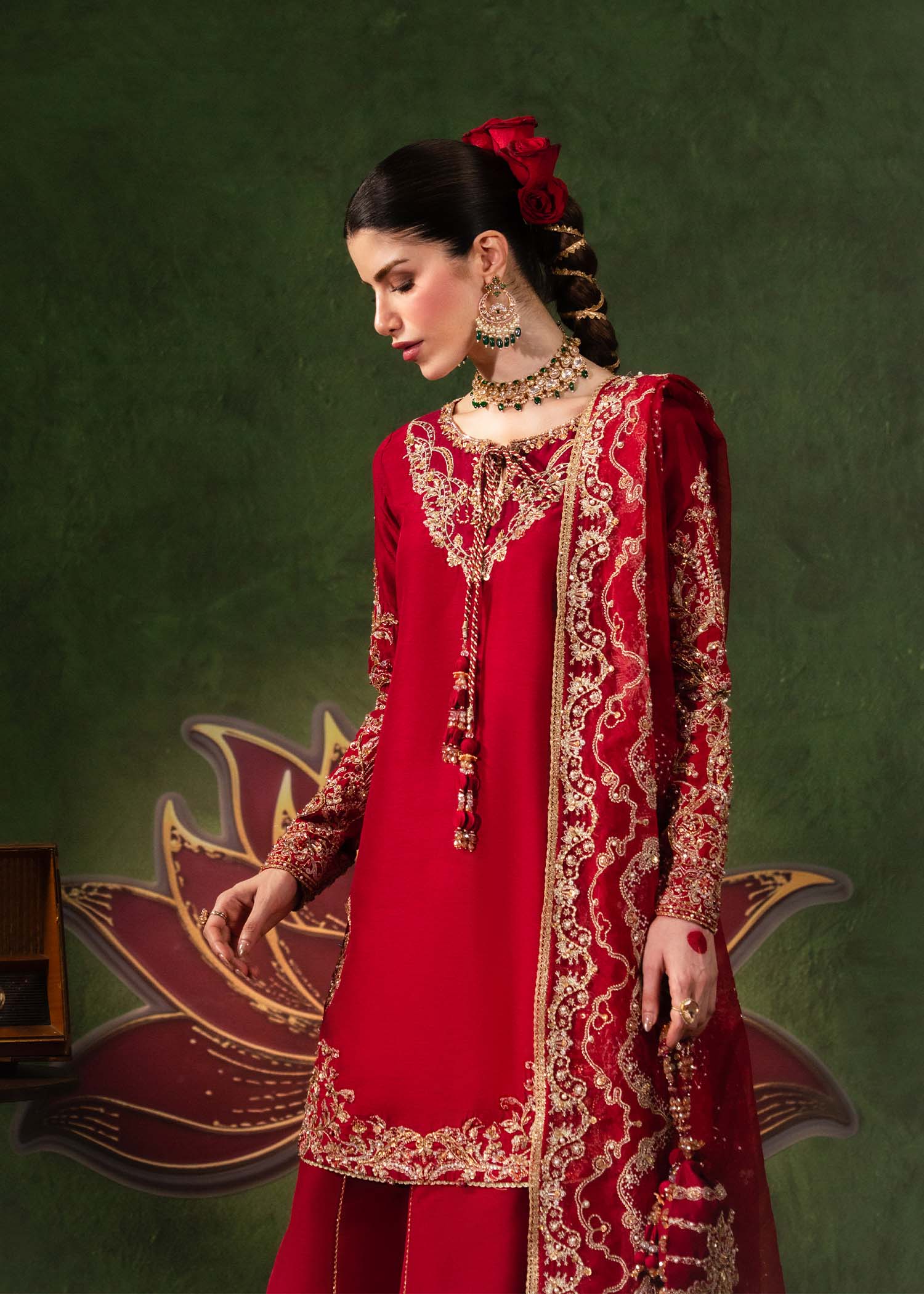 Nuray crimson embroidered neckline detail - Kanwal Malik Shehnai Luxury Pret'26