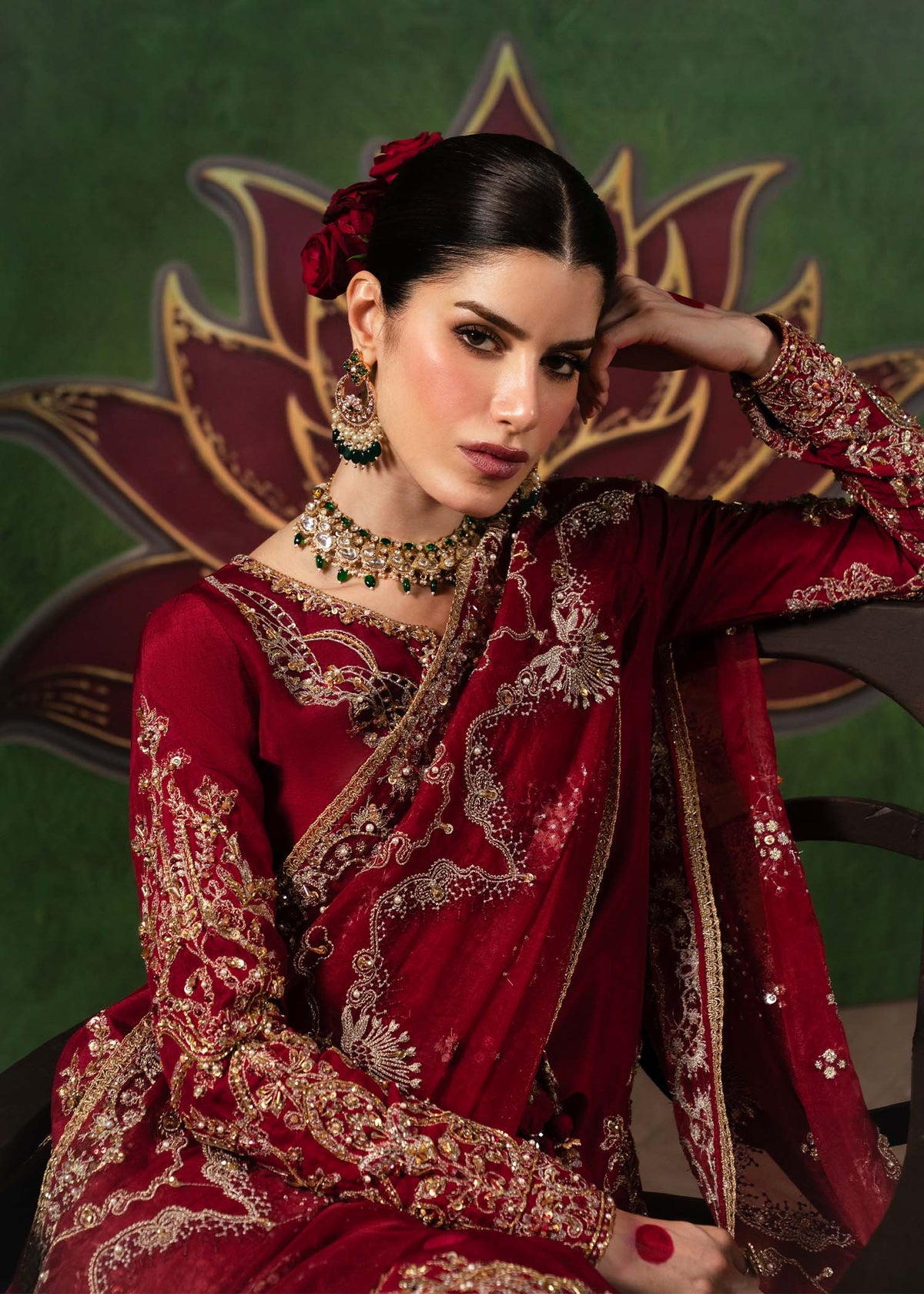 Nuray crimson ensemble side view - Kanwal Malik Shehnai Luxury Pret'26