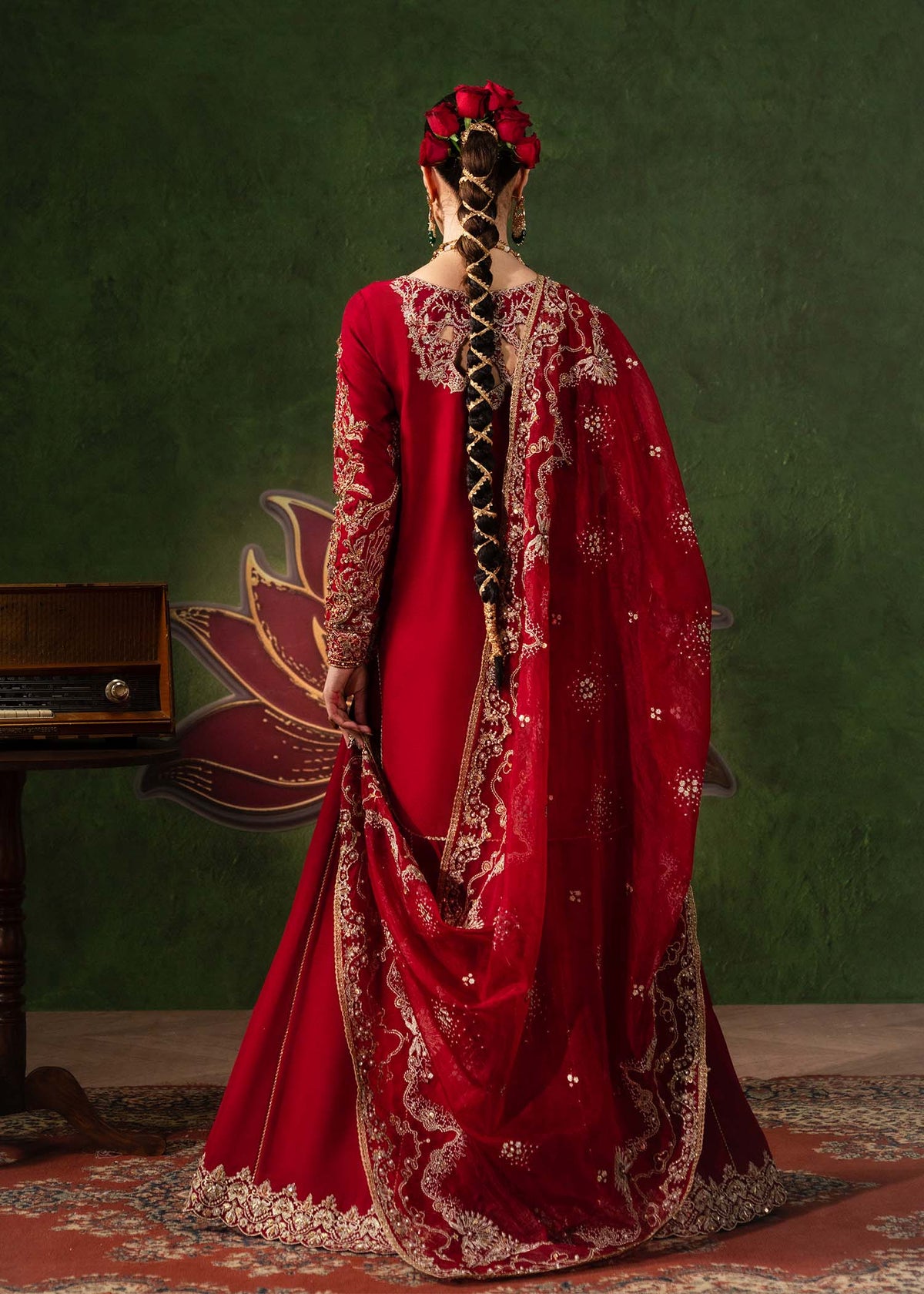 Nuray crimson round ghera shirt detail - Kanwal Malik luxury pret