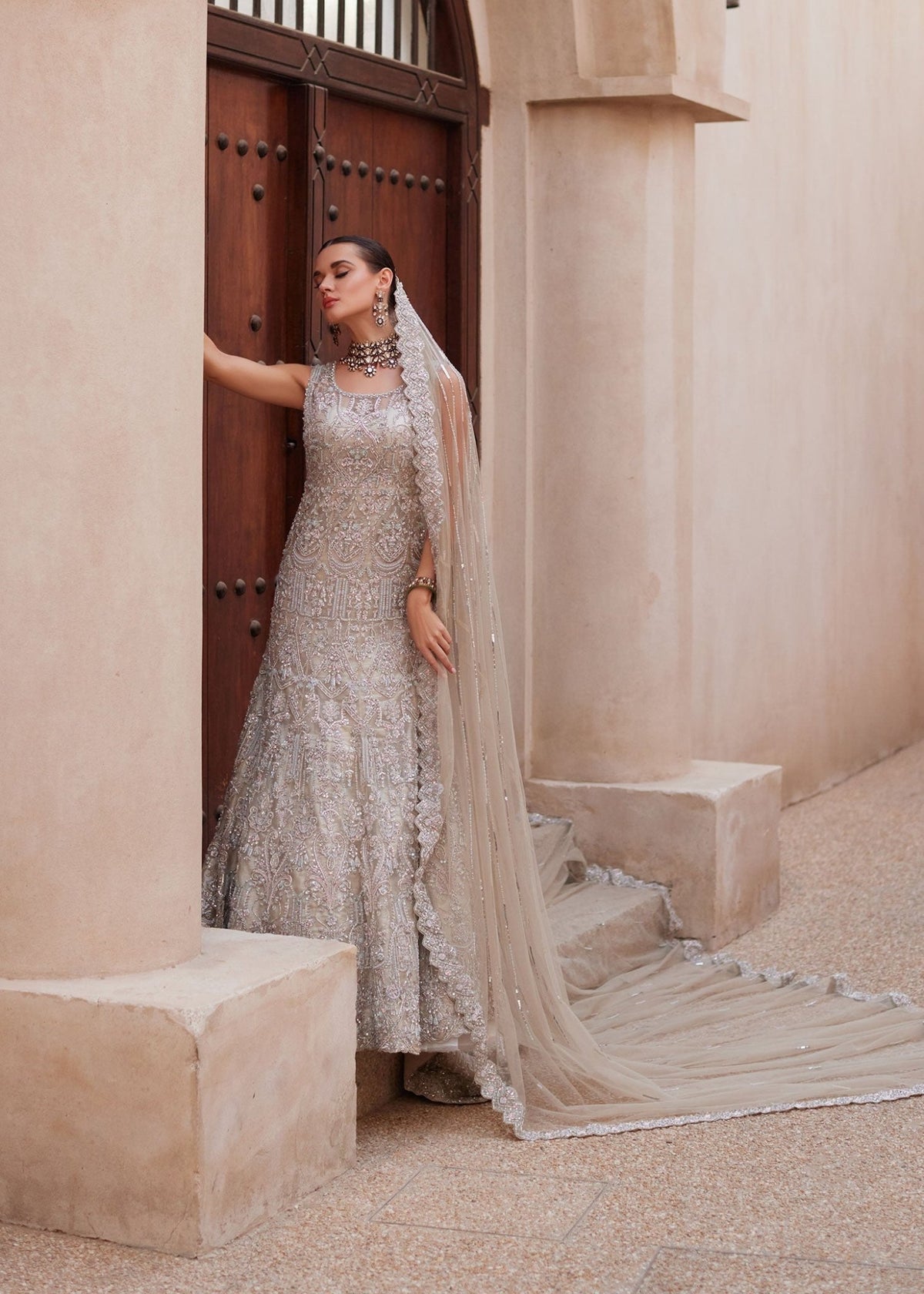 Odissa nude bridal full ensemble view - Kanwal Malik bridal couture