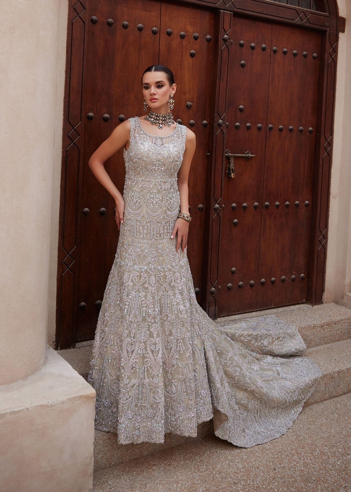 Odissa nude mermaid bridal gown front view - Kanwal Malik bridal couture