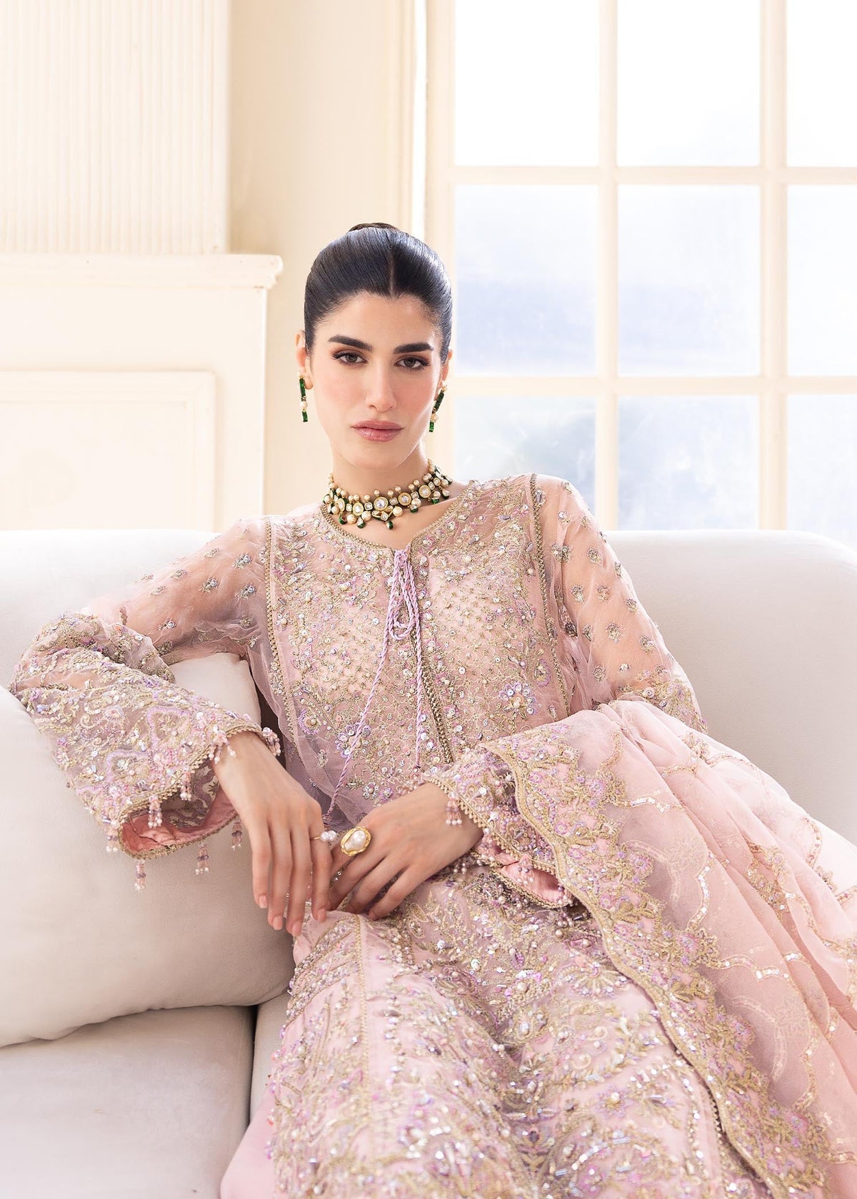 Orchid pink dupatta embroidery detail - Kanwal Malik