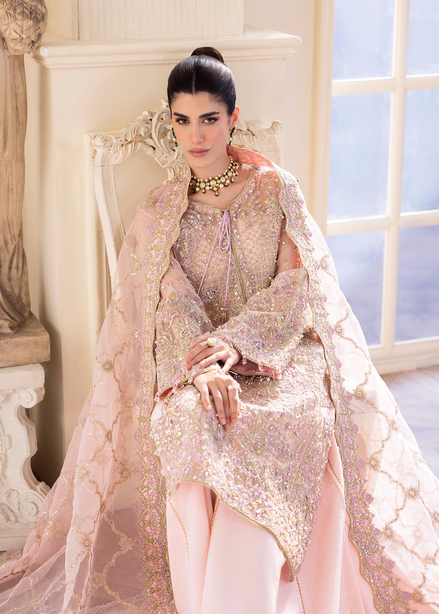 Orchid pink embellished neckline detail - Kanwal Malik