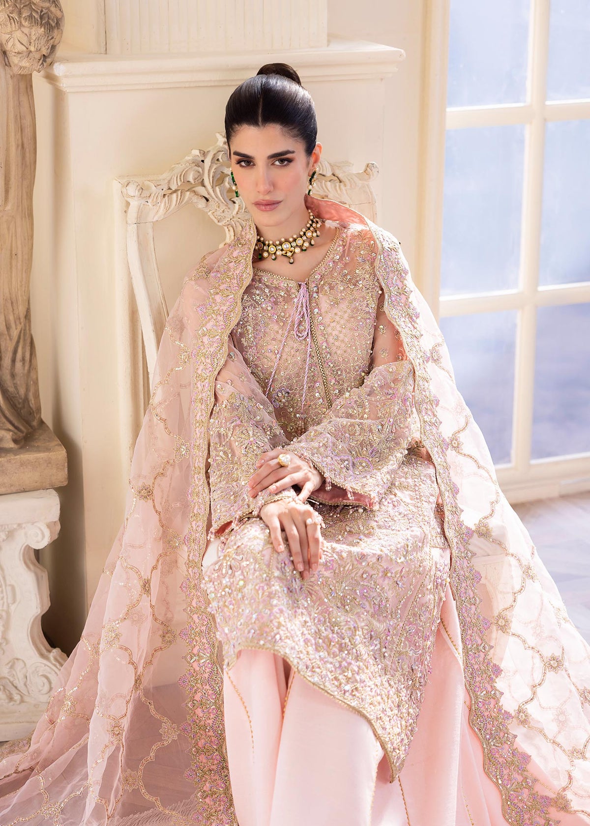 Orchid pink embellished neckline detail - Kanwal Malik