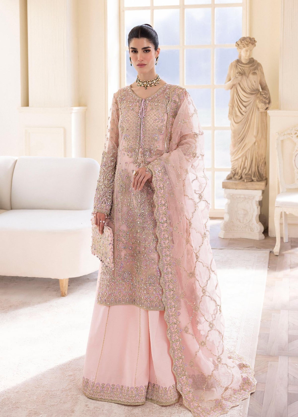 Orchid pink embroidered shirt front view - Kanwal Malik