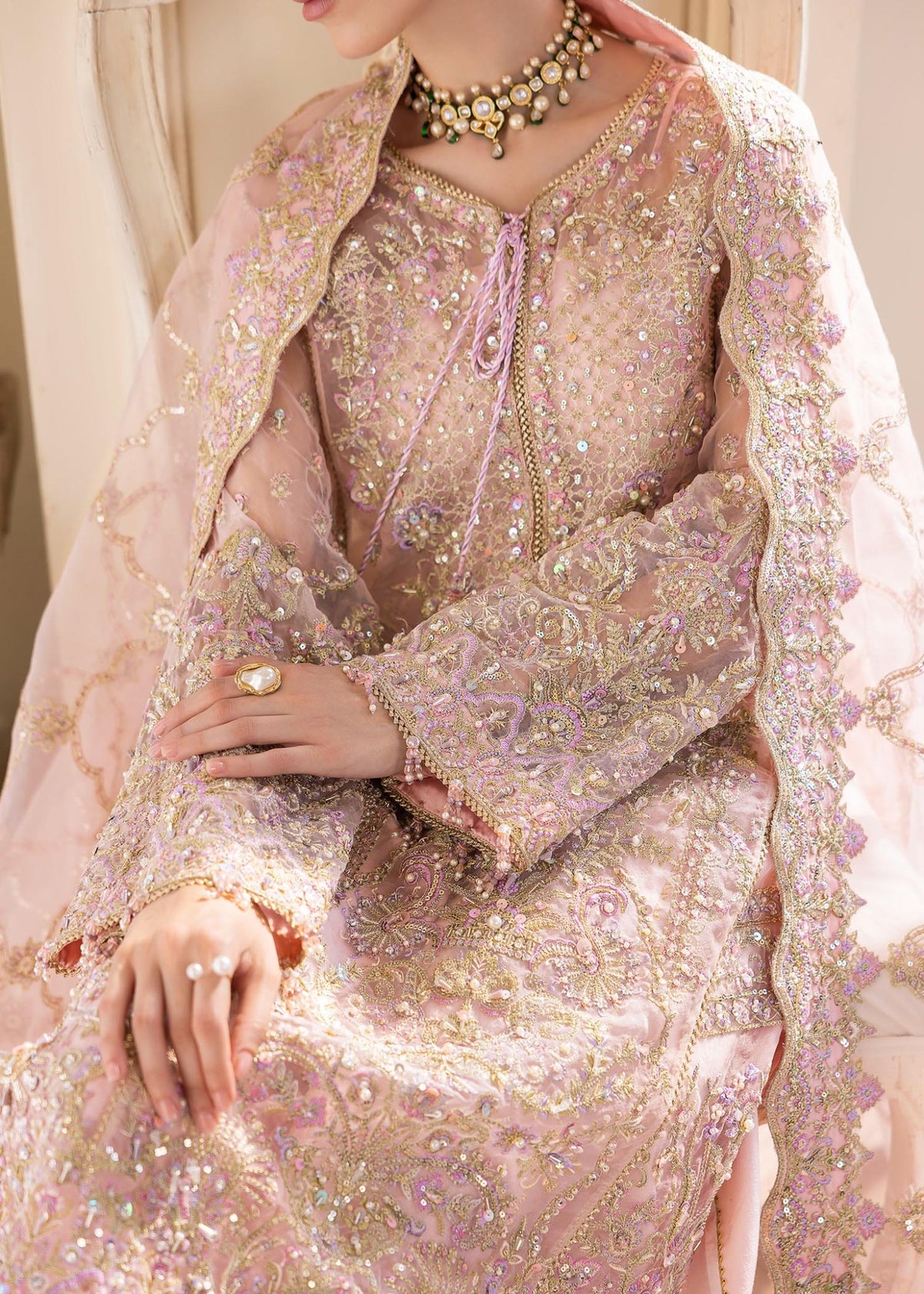Orchid pink flared pants detail - Kanwal Malik