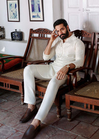 Raamis off-white full ensemble view - Kanwal Malik menswear