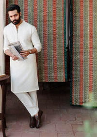 Raamis off-white Jall pattern embroidery detail - Kanwal Malik menswear