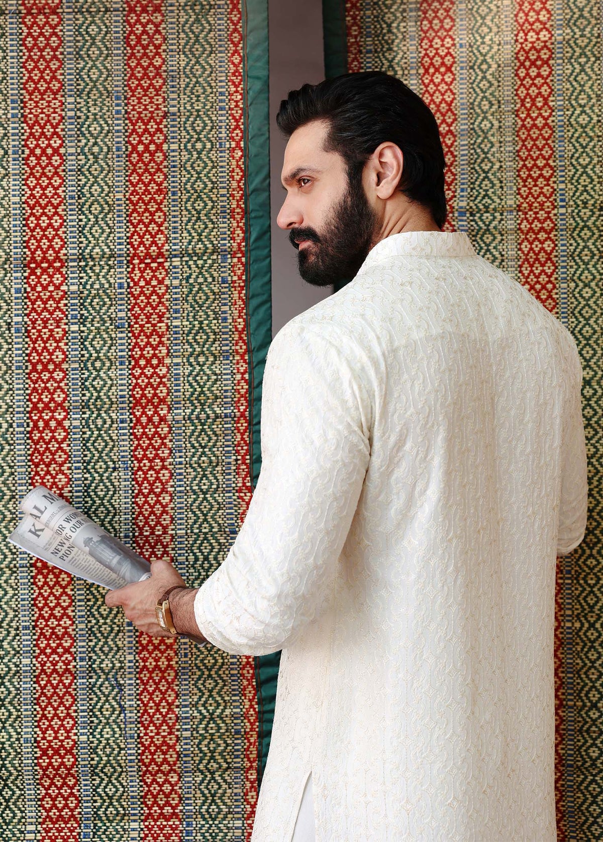 Raamis off-white trouser detail - Kanwal Malik menswear