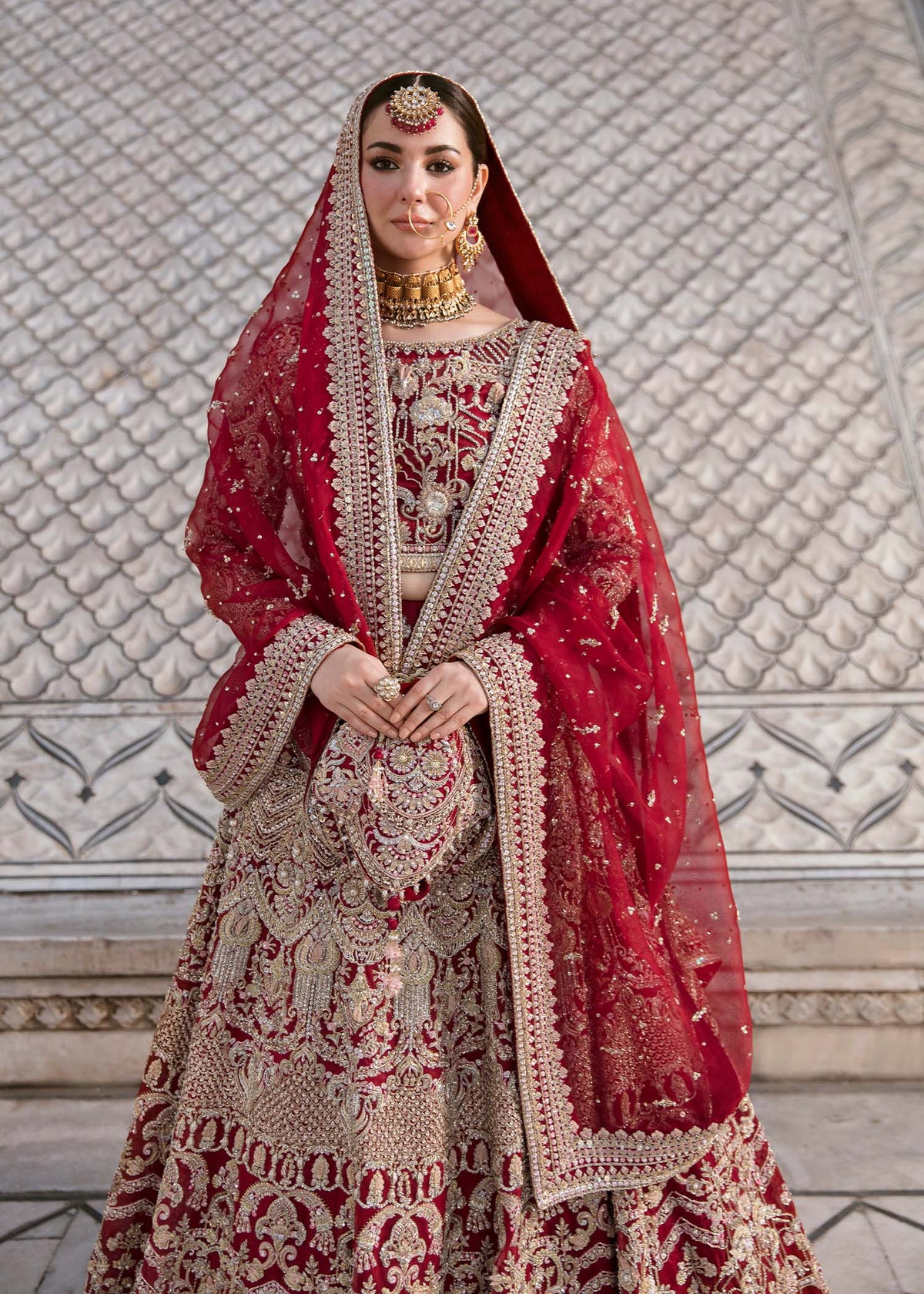 Raania red bridal full ensemble view - Kanwal Malik bridal couture