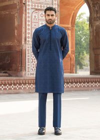 Rameer navy cotton kurta front view - Kanwal Malik menswear