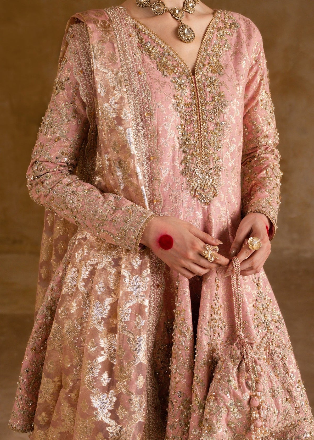 Ramisa tea pink peplum embroidered neckline detail - Kanwal Malik Shehnai Luxury Pret'26