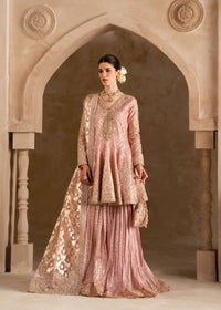 Ramisa tea pink peplum ensemble front view - Kanwal Malik Shehnai Luxury Pret'26
