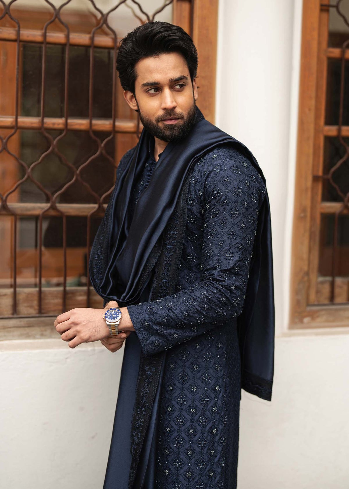 Ranjha navy blue back view - Kanwal Malik menswear
