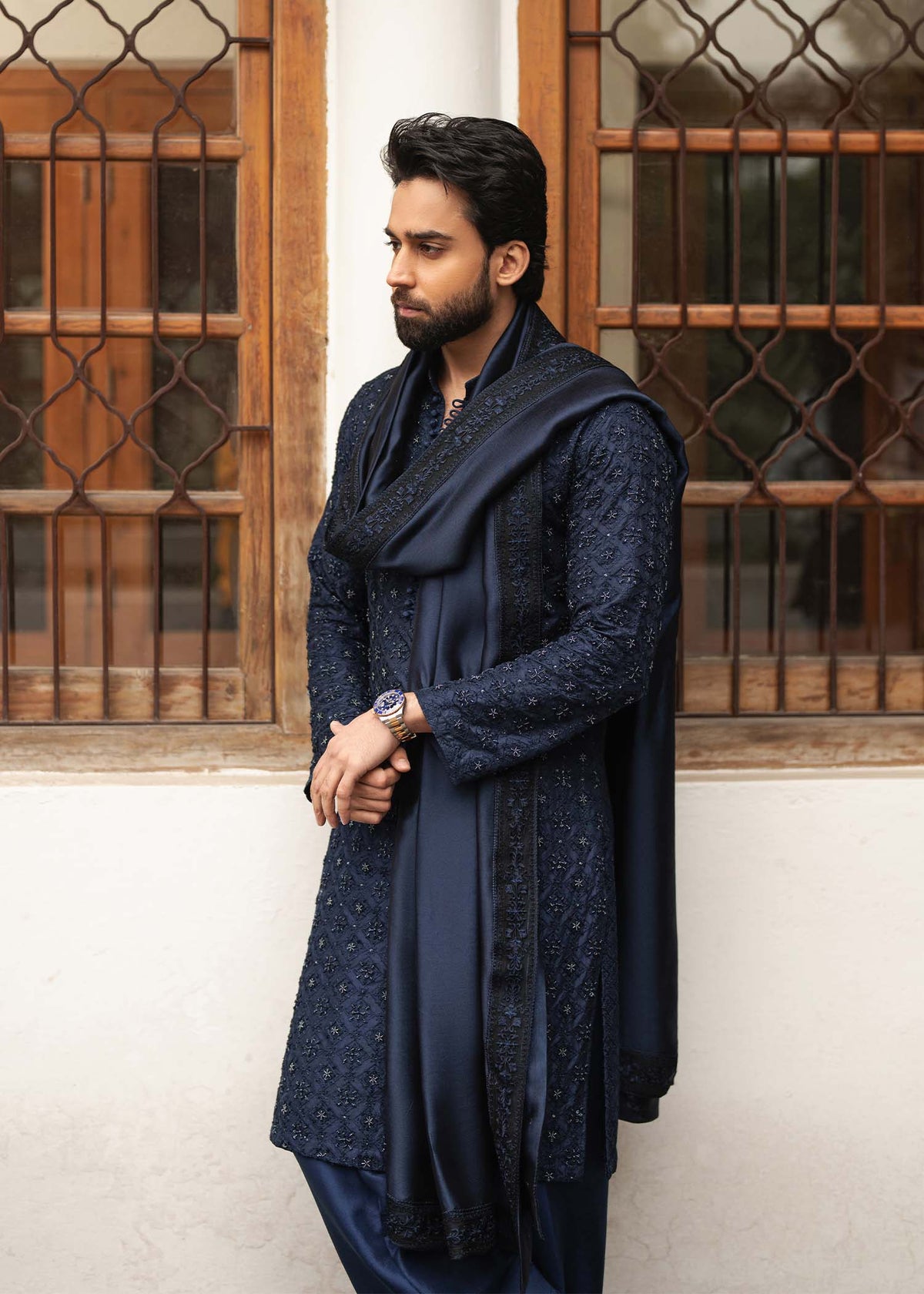 Ranjha navy blue styled look - Kanwal Malik menswear