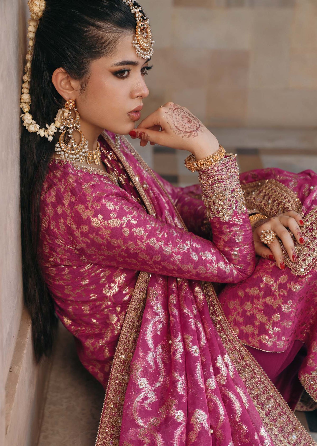 Rano shocking pink ensemble back view - Kanwal Malik
